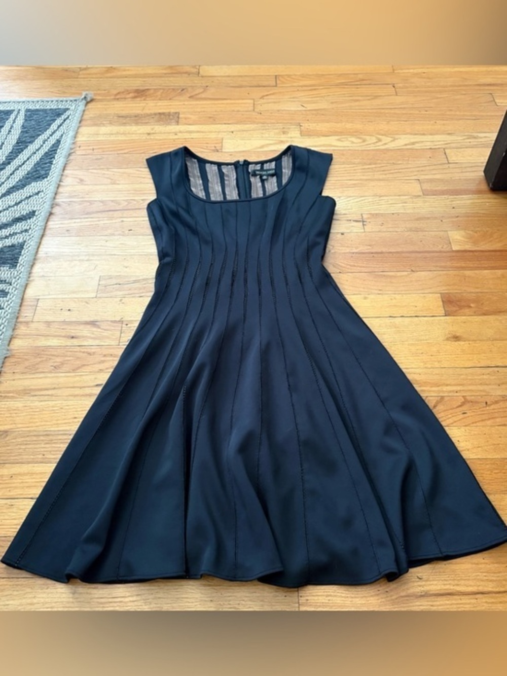 Tadashi Shoji Black Fit & Flare Dress Mesh Panel Sleeveless Size M